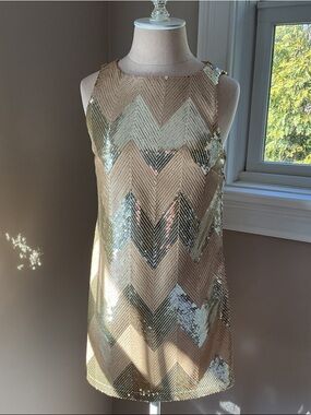 BB Dakota Gold Sequin Chevron Mini Dress